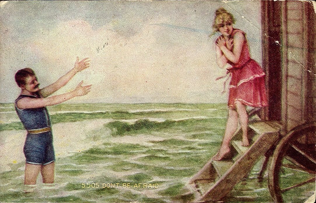 Don't be afraid - hab keine Angst! So muss der Dame zugeredet werden. Postkarte. Don't be afraid - hab keine Angst! So muss der Dame zugeredet werden. Postkarte.