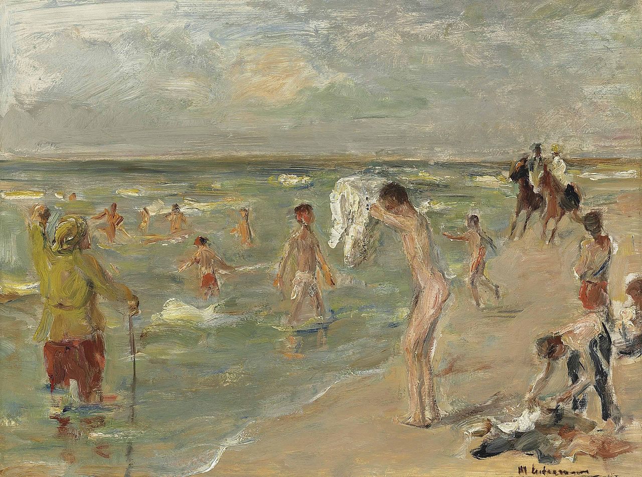 Badende Jungen in Zandvoort, ca. 1896. Public Domain. Öl auf Holz. Max Liebermann, *1847 †1935 Badende Jungen in Zandvoort, ca. 1896. Public Domain. Öl auf Holz. Max Liebermann, *1847 †1935