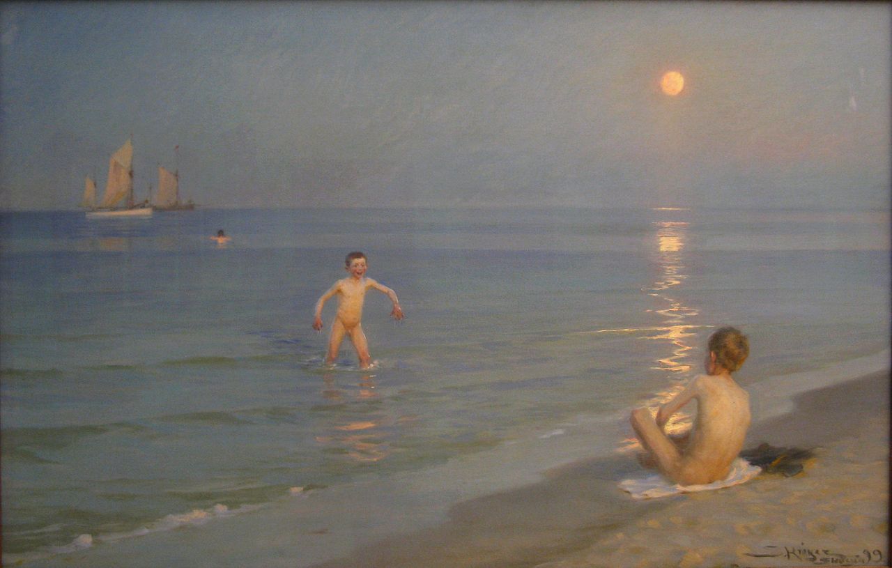 Badende Jungen in Skagen am Sommerabend, 1899. Öl auf Leinwand. Peder Severin Krøyer, *1851 †1909. Statens Kunstmuseum Kopenhagen Badende Jungen in Skagen am Sommerabend, 1899. Öl auf Leinwand. Peder Severin Krøyer, *1851 †1909. Statens Kunstmuseum Kopenhagen